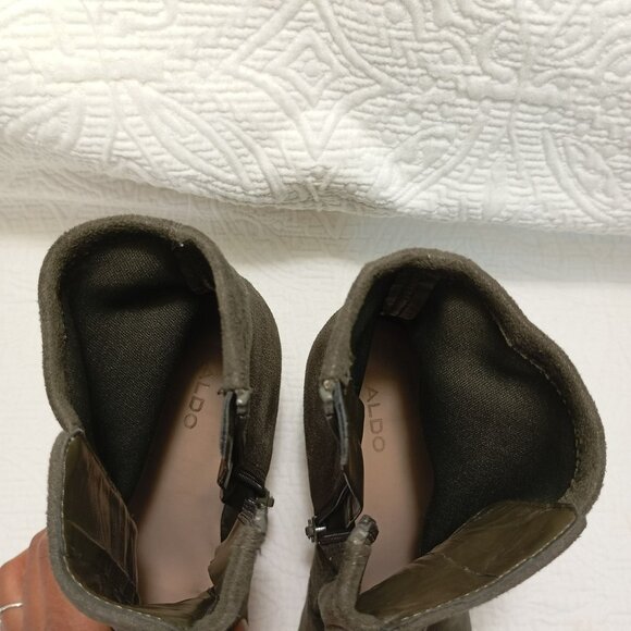 Aldo Womens Boots Suede Ankle Size 8 With Zipper Closure Olive Green High Heels - Picture 6 of 12